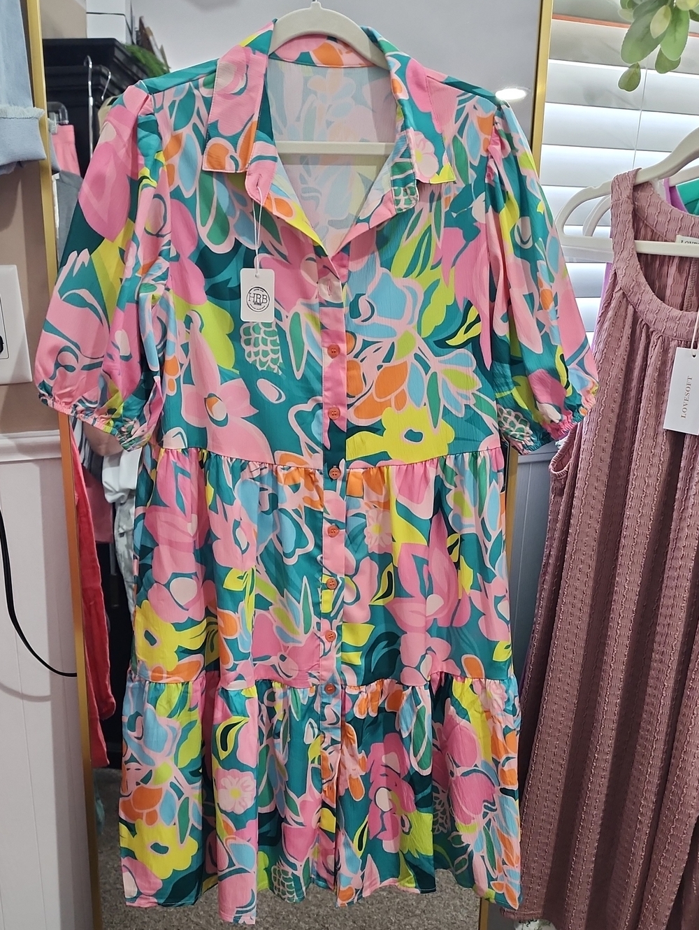 Floral Tiered Button-Front Dress in Multicolor